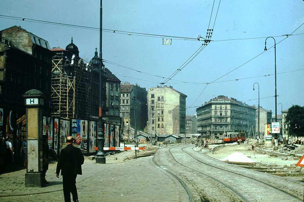 Bomb Damage and Reconstruction along Canal, Vienna, 1953