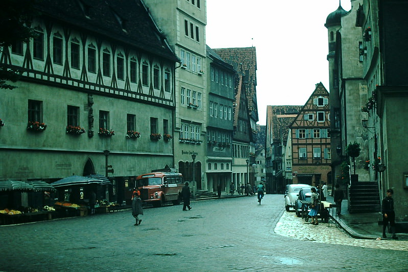 St Scene in Nordlingen on Romantic Str Augsburgh to Wurzburg, Germany, 1954