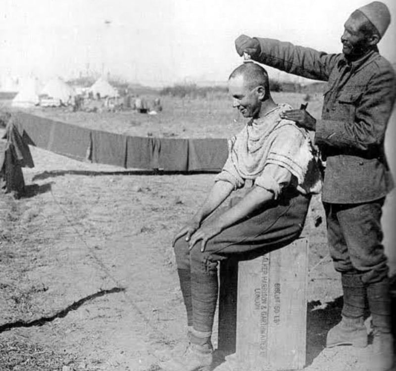 Historical Photos show Soldiers getting Haircuts during World War I