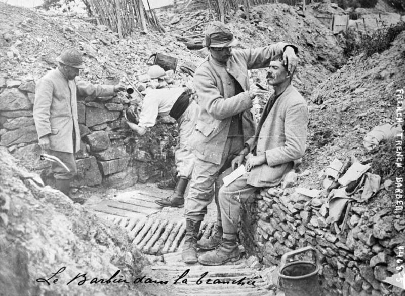 Historical Photos show Soldiers getting Haircuts during World War I