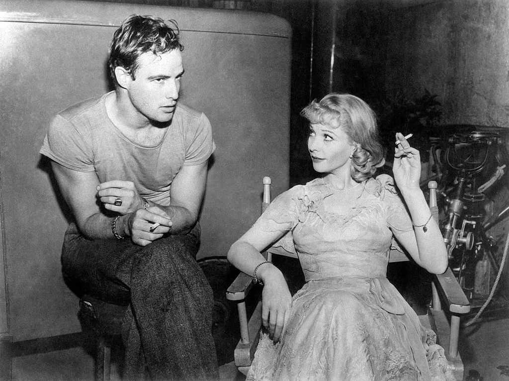 Marlon Brando with British actress Vivien Leigh on the set of 'A Streetcar Named Desire', 1951.