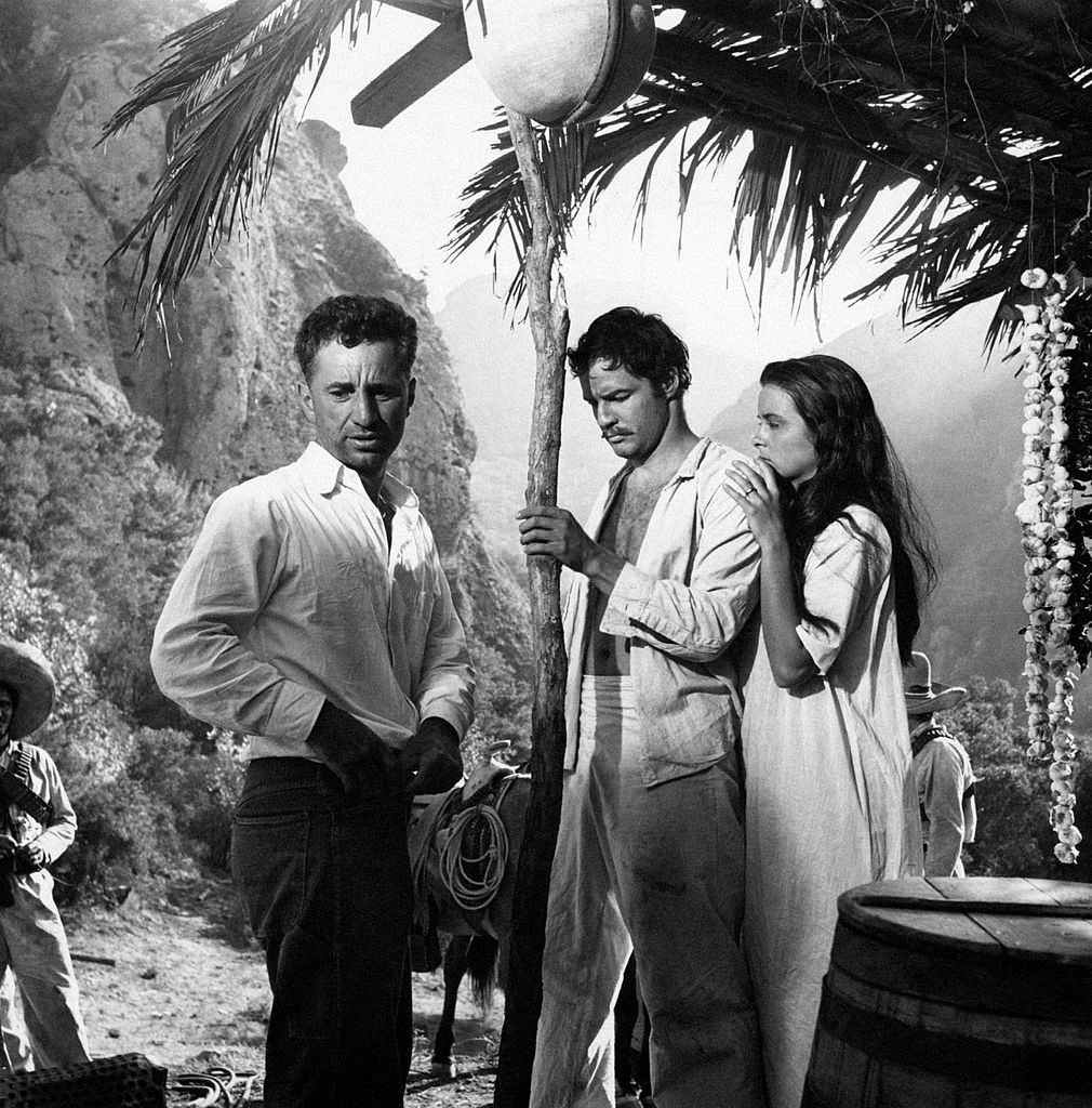 Marlon Brando and Jean Peters on the film set of Viva Zapata, 1947.