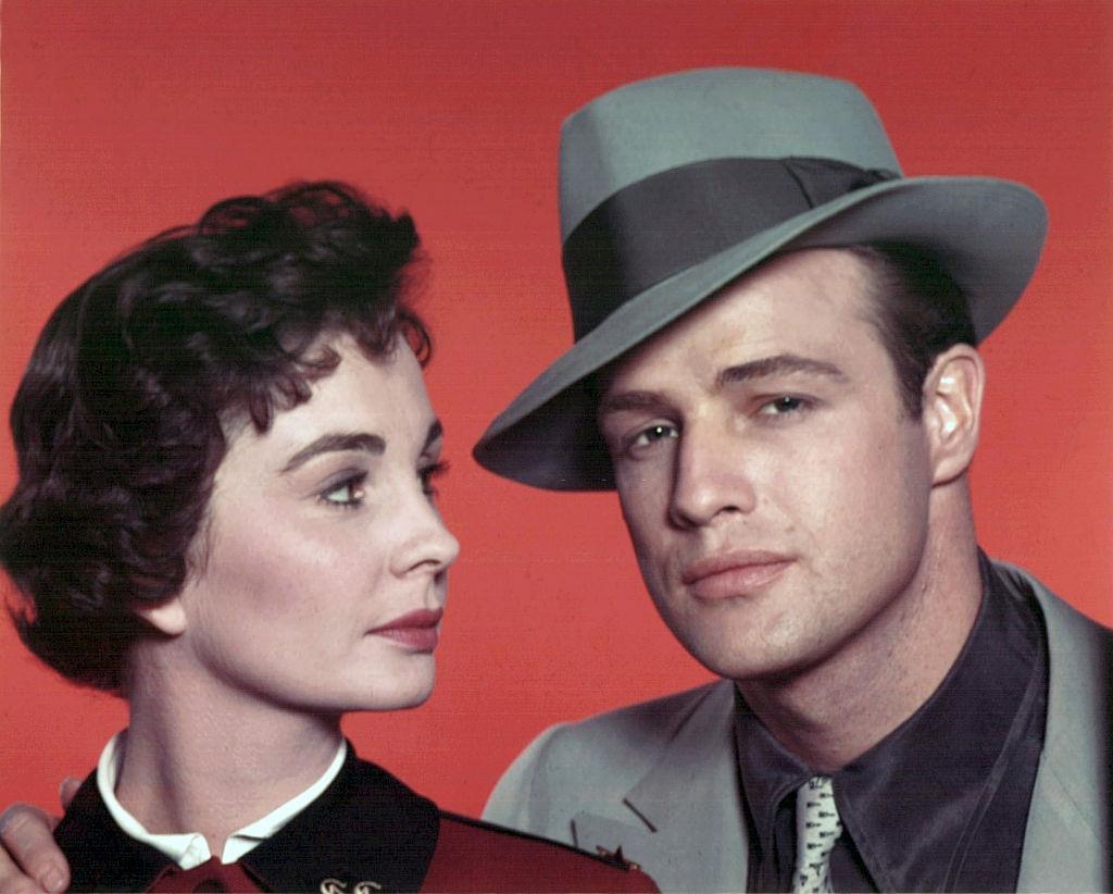 Marlon Brando with Jean Simmons on the set of 'Guys and Dolls', 1955.
