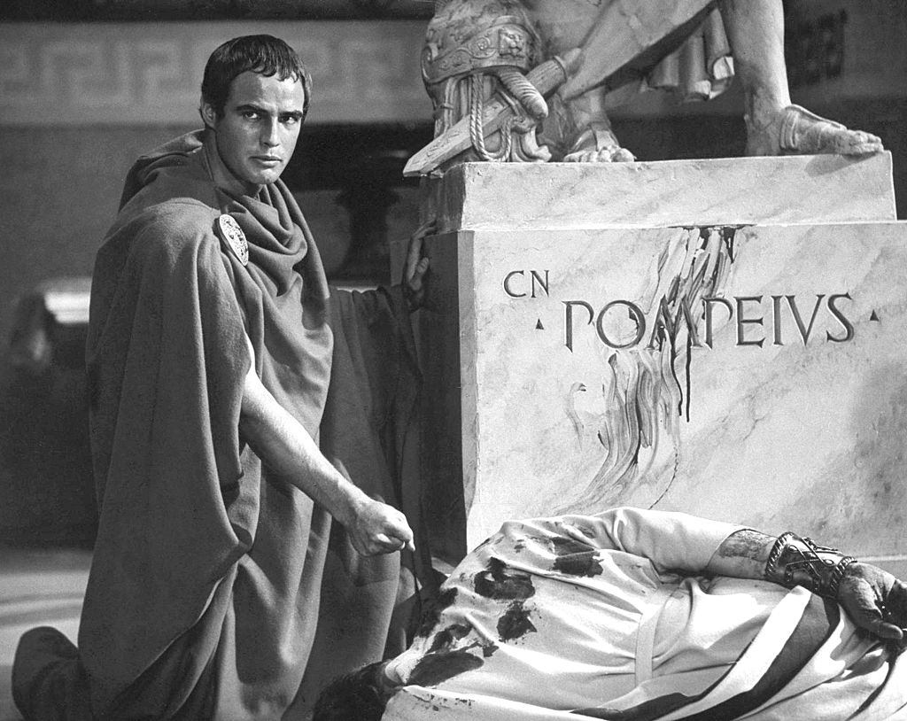 Marlon Brando on the set of Julius Caesar, based on the play by William Shakespeare and directed by Joseph L. Mankiewicz, 1960s.