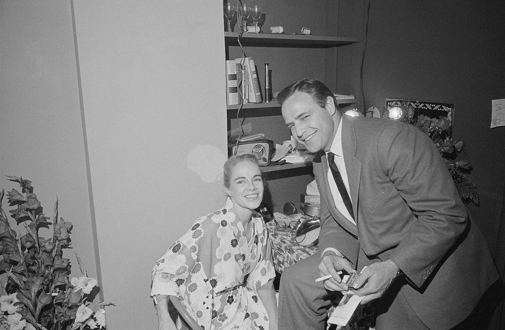 Marlon Brando with her sister Jocelyn Brando, in her dressing room, 1950s.