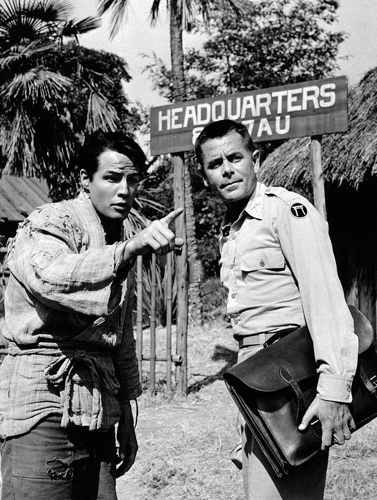 Marlon Brando with Glenn Ford in the movie 'The Teahouse of the August Moon', 1951.