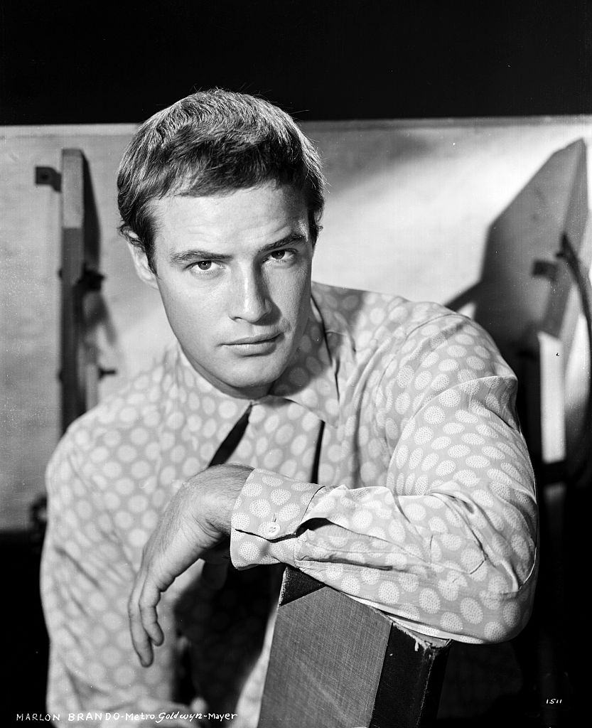 Marlon Brando wearing a circle-patterned shirt, 1952.