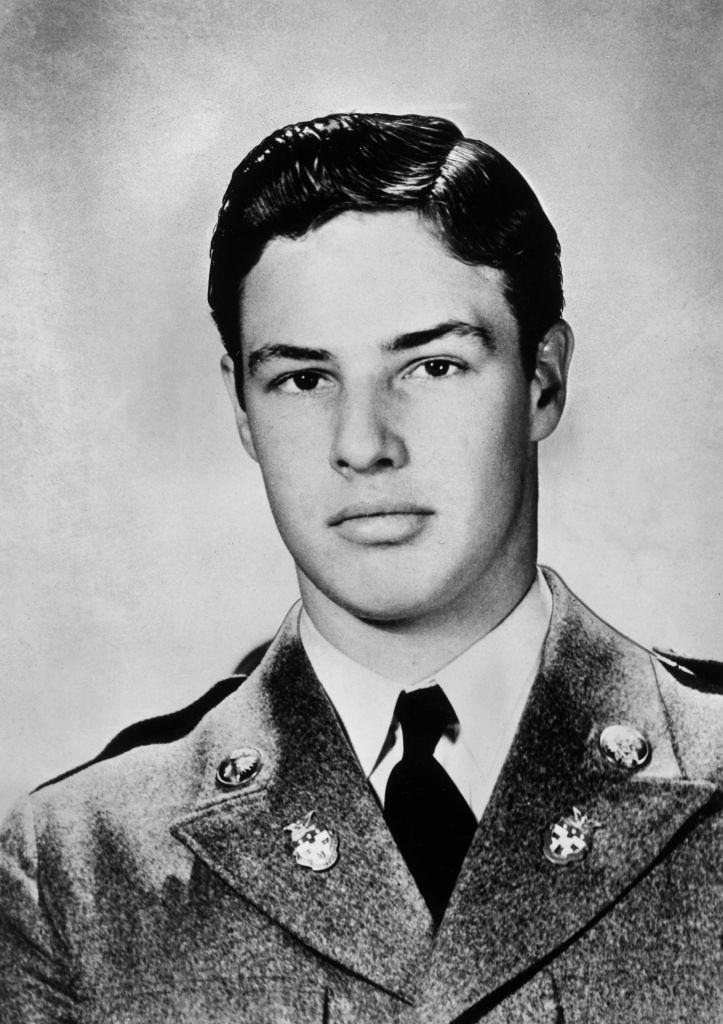 Young Marlon Brando at age sixteen, wearing a uniform for the Minnesota military academy he attended, 1940.