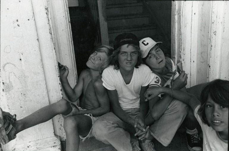 Boys in doorway, Jefferson Park, 1975