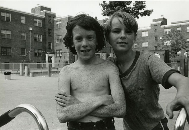 Two 11 year-old boys and bike, Jefferson Park, 1975