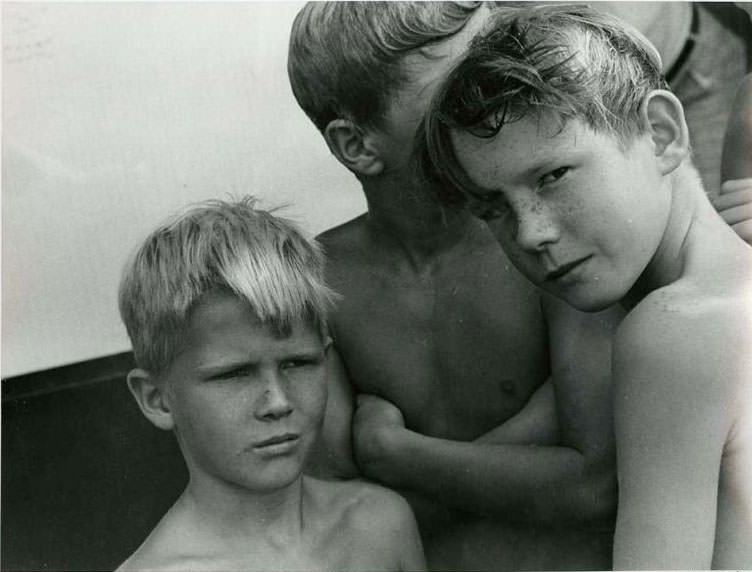 A close up of Sawyer brothers. They are at the Francis J. McCrehan Memorial Swimming and Wading Pool, 1973