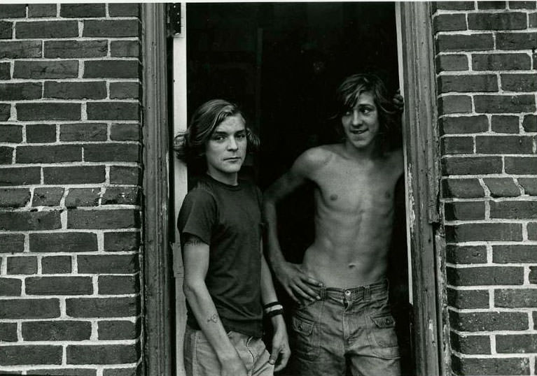 Two boys standing in a doorway of the Jefferson Park Housing Project, Jefferson Park, 1973