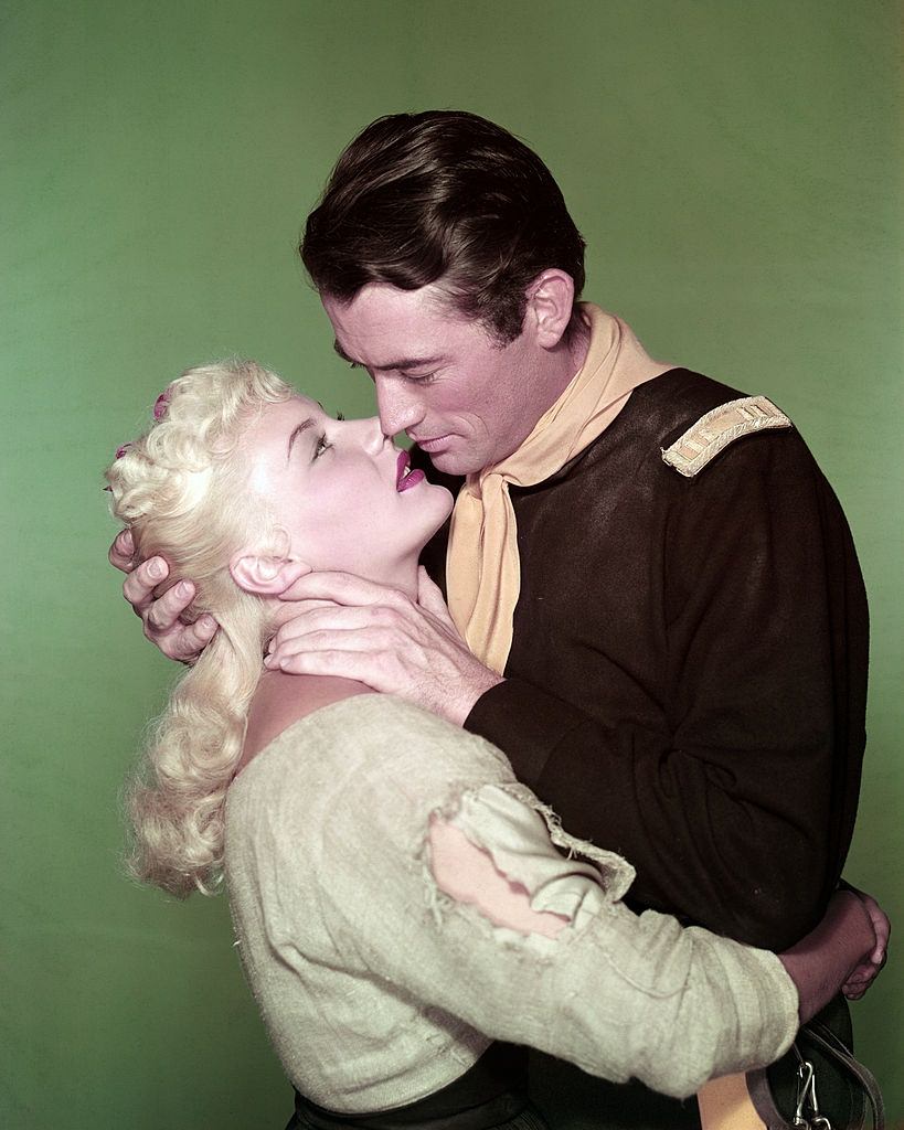 Barbara Payton with Gregory Peck in a scene from the movie 'Only the Valiant', 1951.