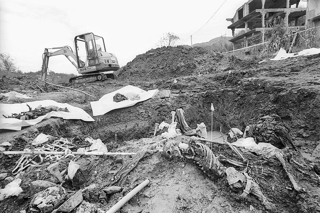 A mass grave containing the bodies of men massacred in Srebrenica in July 1995.