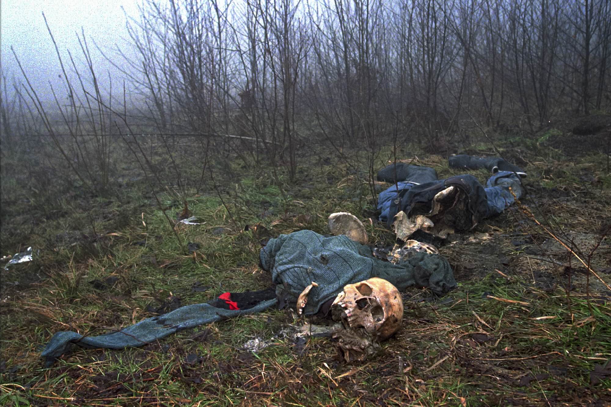 One of four clothed skeletons examined by U.N. investigator Elizabeth Rehn.