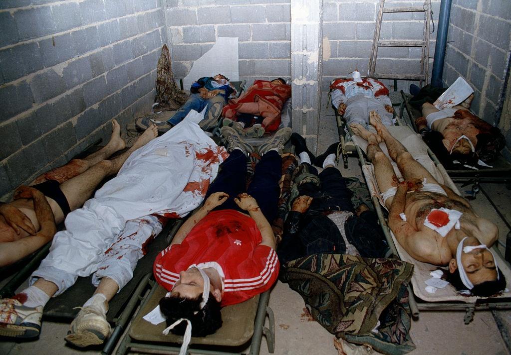 The bodies of people killed in the Yugoslavian Civil War lie in a Sarajevo morgue.