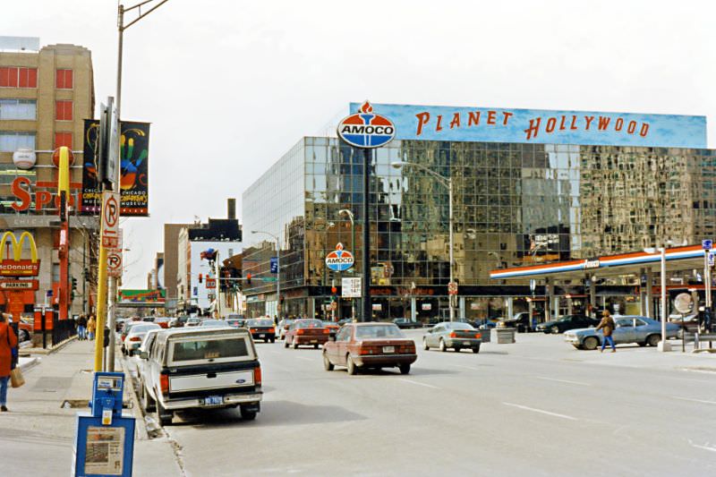 Ontario Street, looking west from in front of the River North McDonald's, Chicago, February 1996