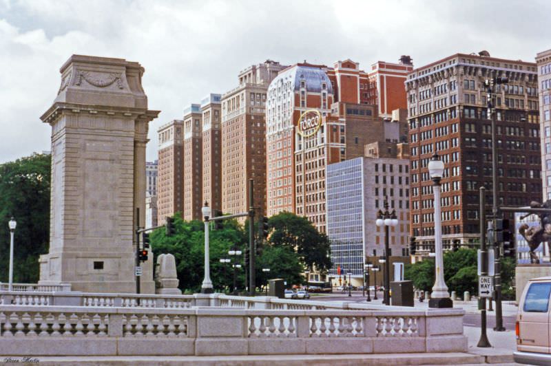 Hilton and Blackstone Hotels from Congress Parkway, Grant Park, July 1996