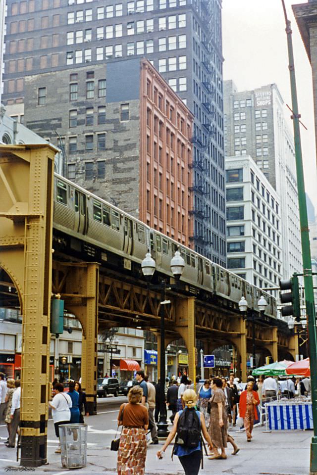 Wabash Avenue looking north from Monroe Street, Chicago Loop, July 1996