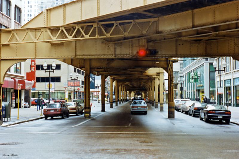 Wabash Avenue looking south from Lake Street, Chicago, February 1996
