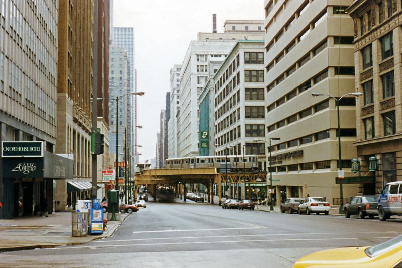 Wabash Avenue looking south from Wacker Drive, Chicago, February 1996