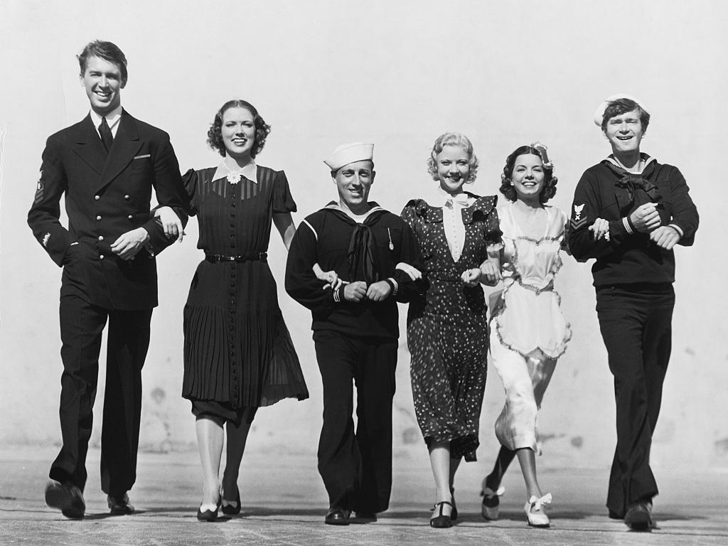Eleanor Powell with James Stewart,, Sid Silvers, Una Merkel, Frances Langford and Buddy Ebsen, 1936.
