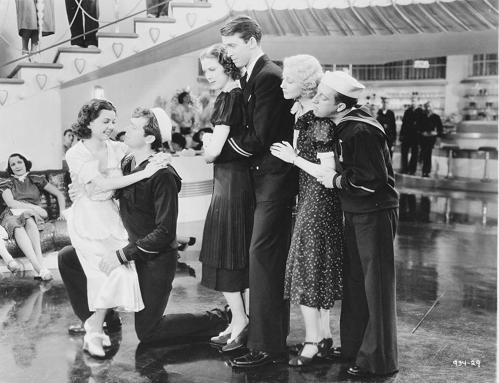 Eleanor Powell with the cast of 'Born to Dance', 1936.