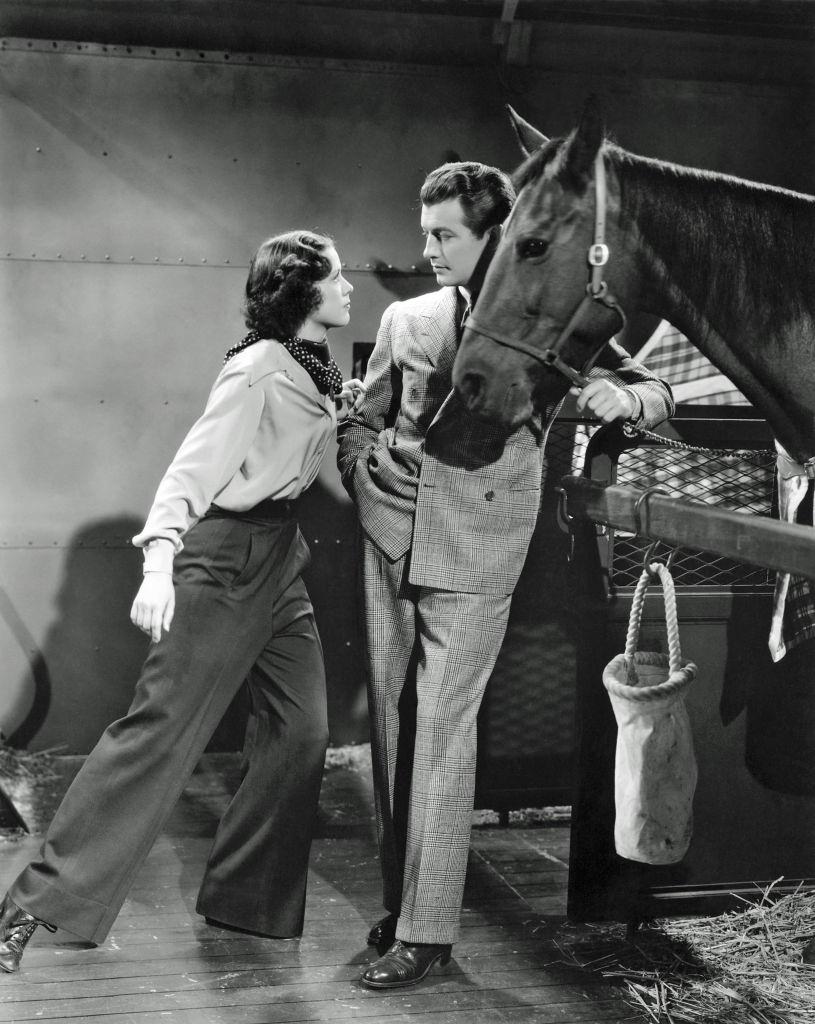 Eleanor Powell and Robert Taylor in a scene from the movie 'Broadway Melody of 1938'.