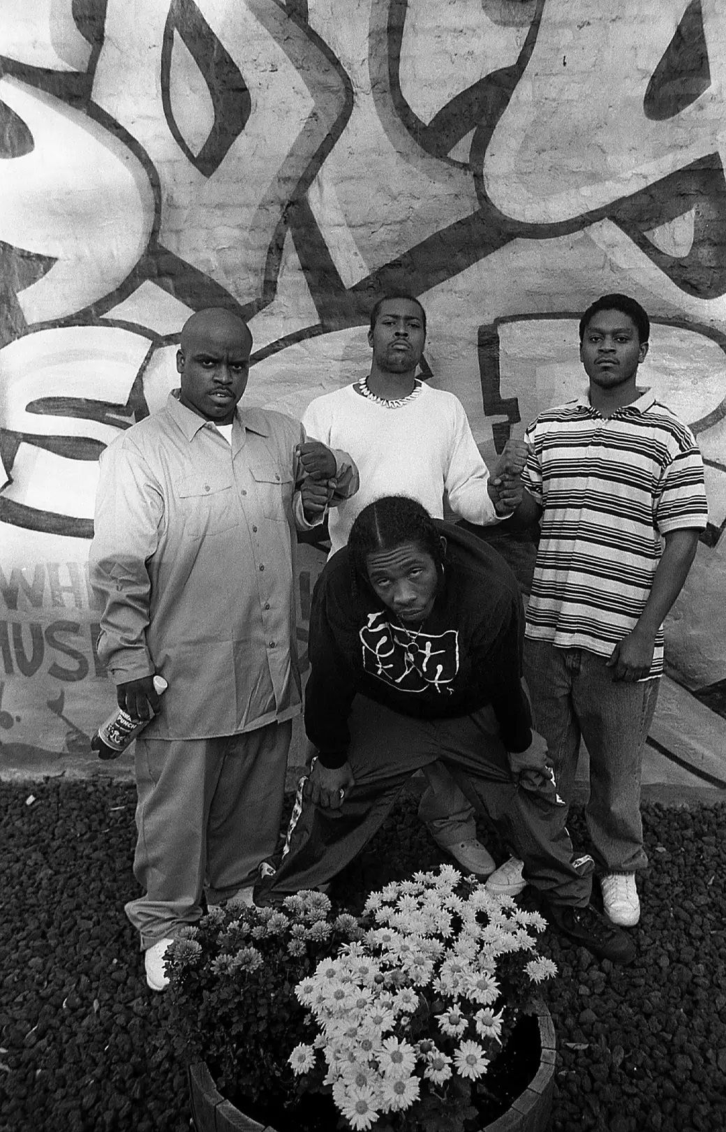 CeeLo, Khujo, T-Mo, and Big Gipp (front) from Goodie Mob poses for photos at George's Music Room in Chicago in October 1995.