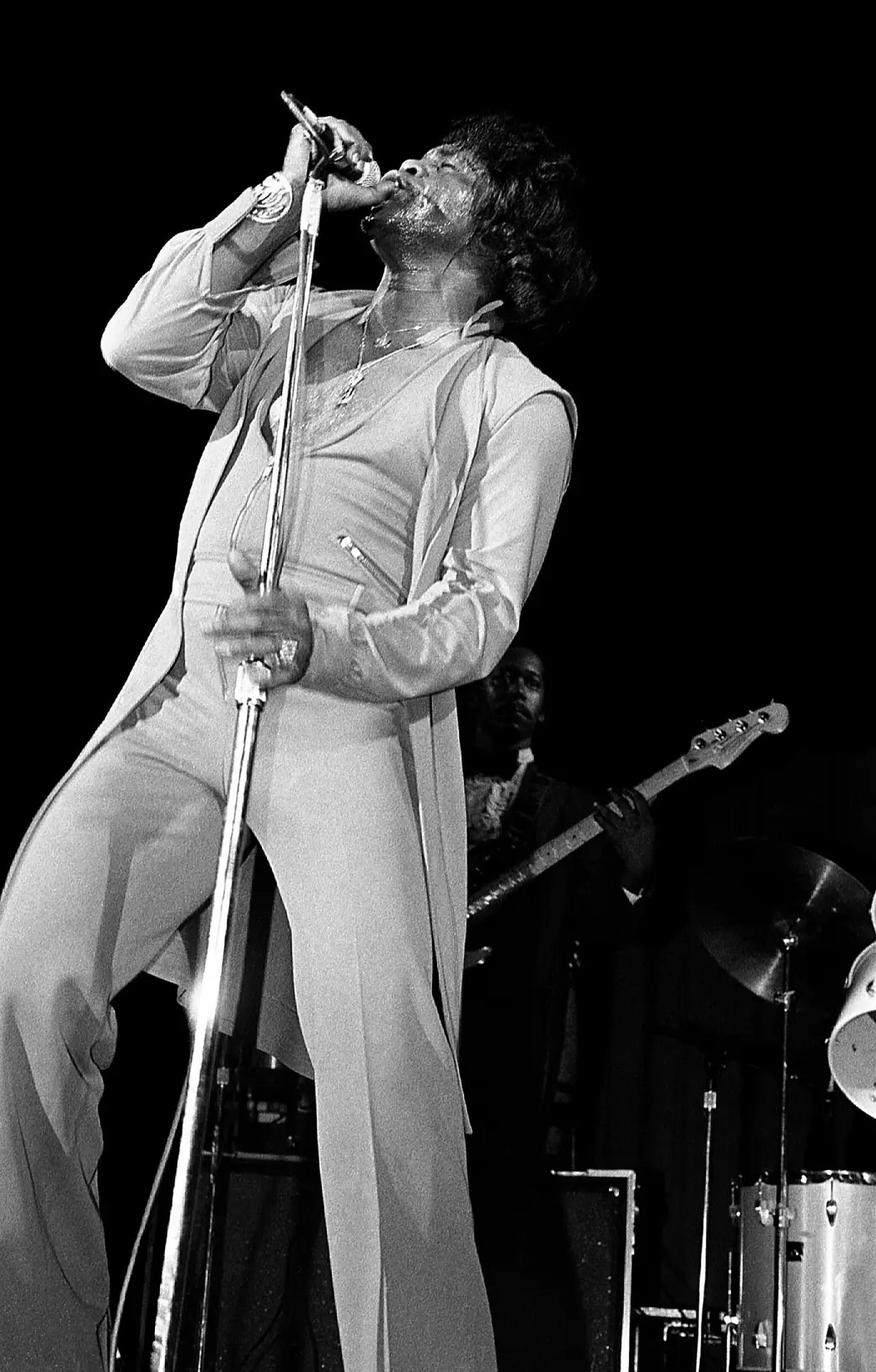 James Brown performs at the Bismarck Theatre in Chicago in January 1985.