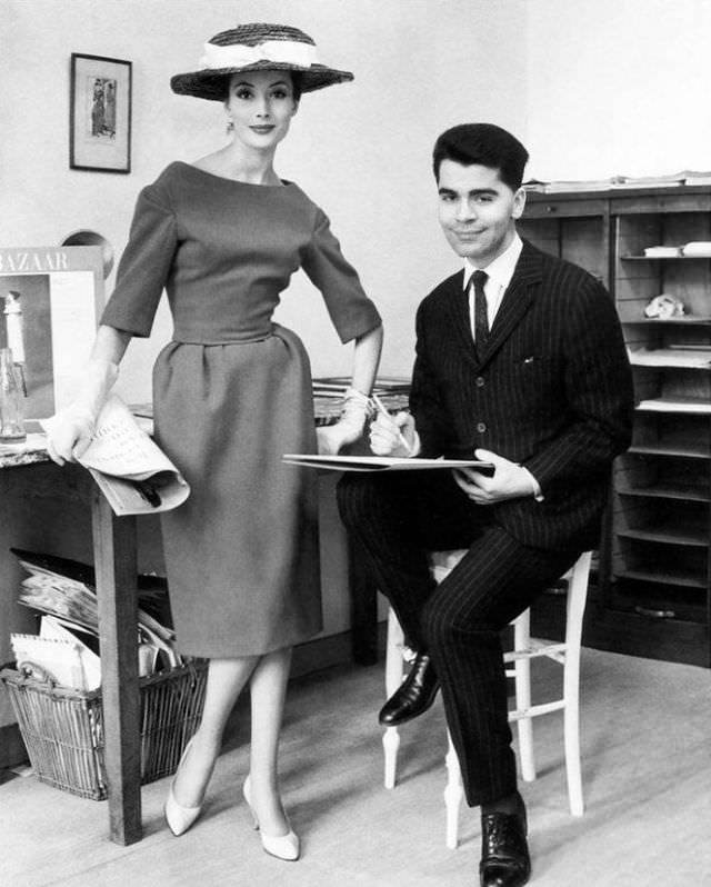 Karl Lagerfeld with a model, 1960s.