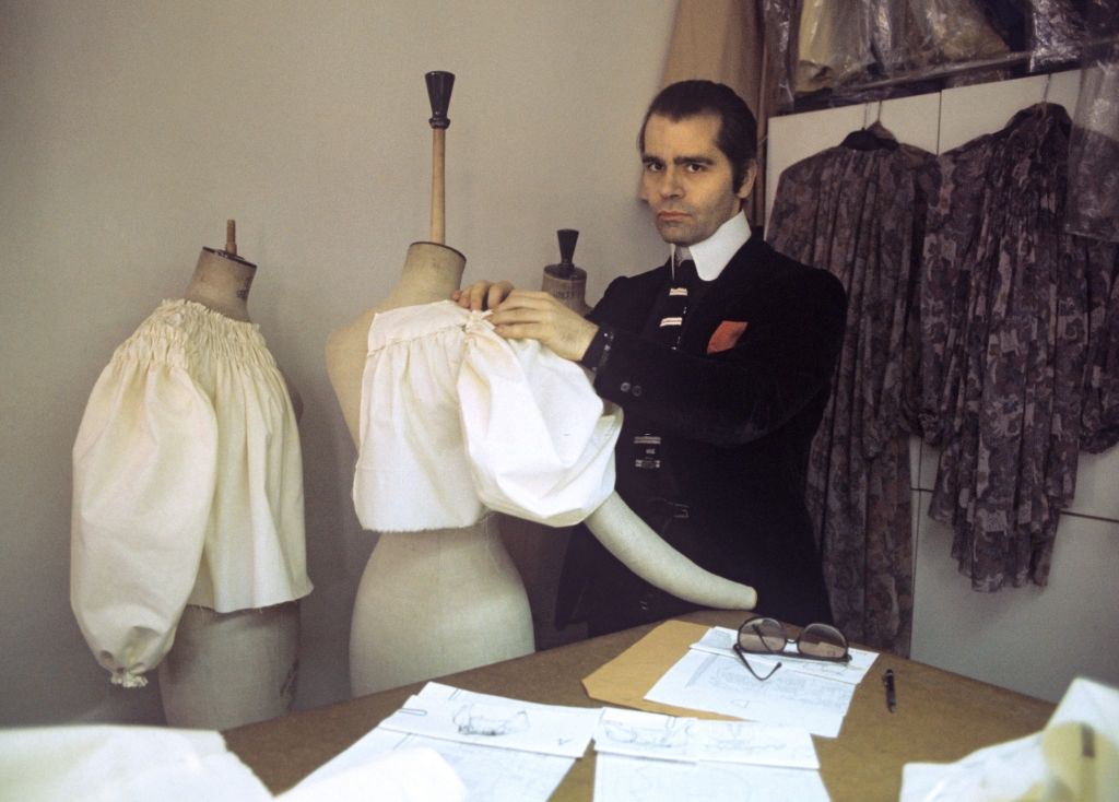 Karl Lagerfeld in his studio in Paris, 1979.