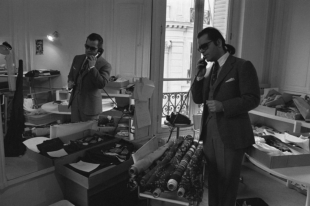 Karl Lagerfeld on the phone, 1979.