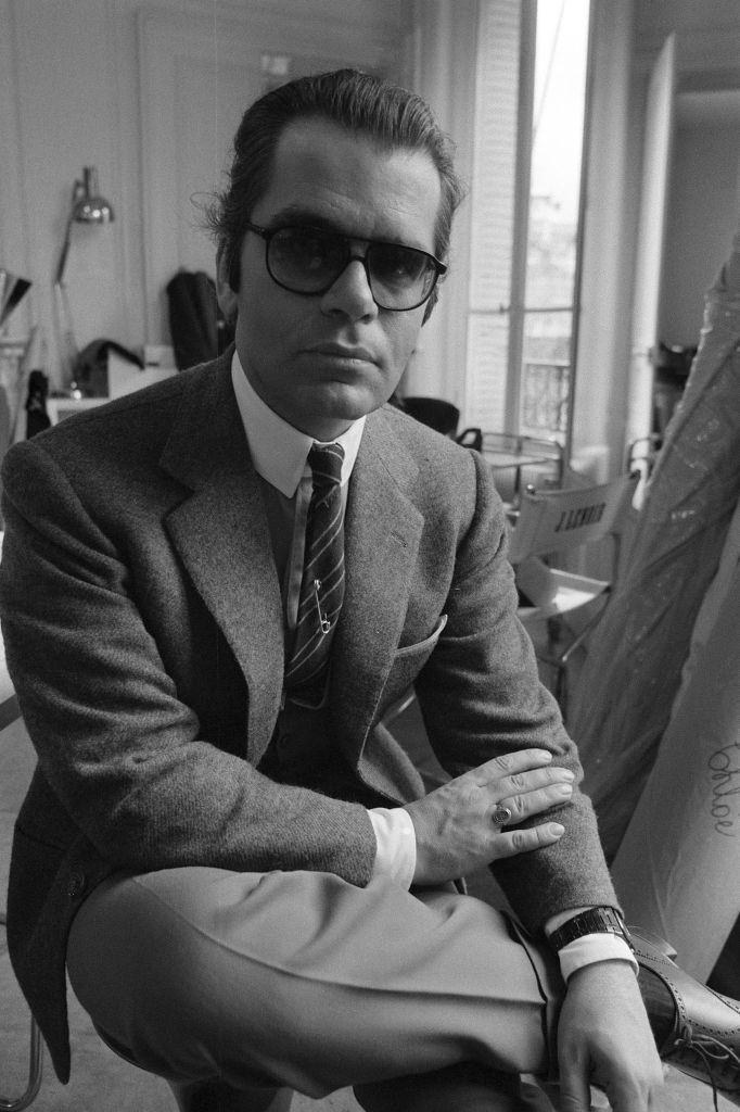 Karl Lagerfeld sitting in his office, 1979.