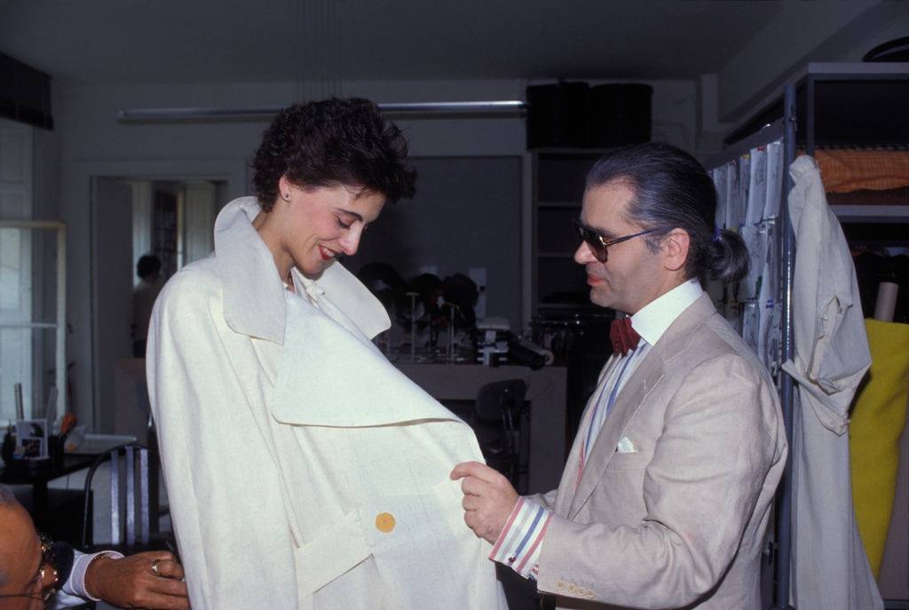 Inès de la Fressange and Karl Lagerfeld, 1980.