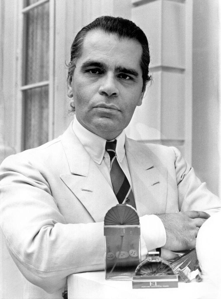 Karl Lagerfeld at the presentation of his latest fragrance creation "KL", 1982.