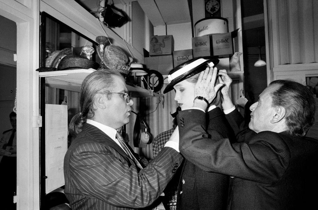 Karl Lagerfeld nd French hairdresser Alexandre de Paris, 1983.