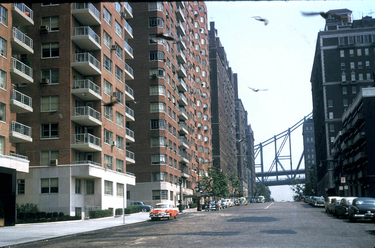 Residential street in Sutton Place neighborhood, 1956