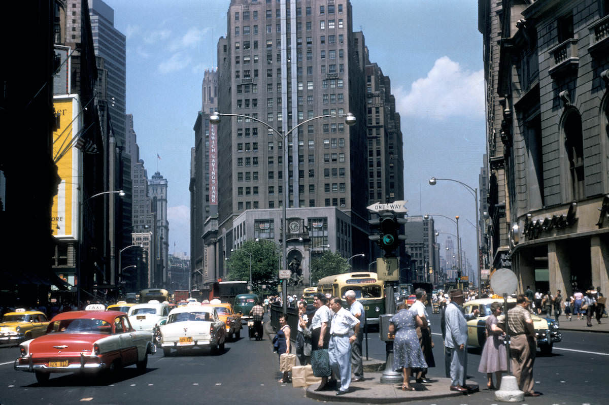 New York, Manhattan, street scene near Herald Square, 1956