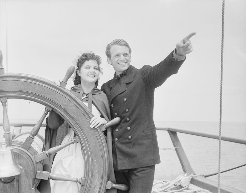 Margaret Lockwood with Douglas Fairbanks in the movie 'Rulers of the Sea', 1939.