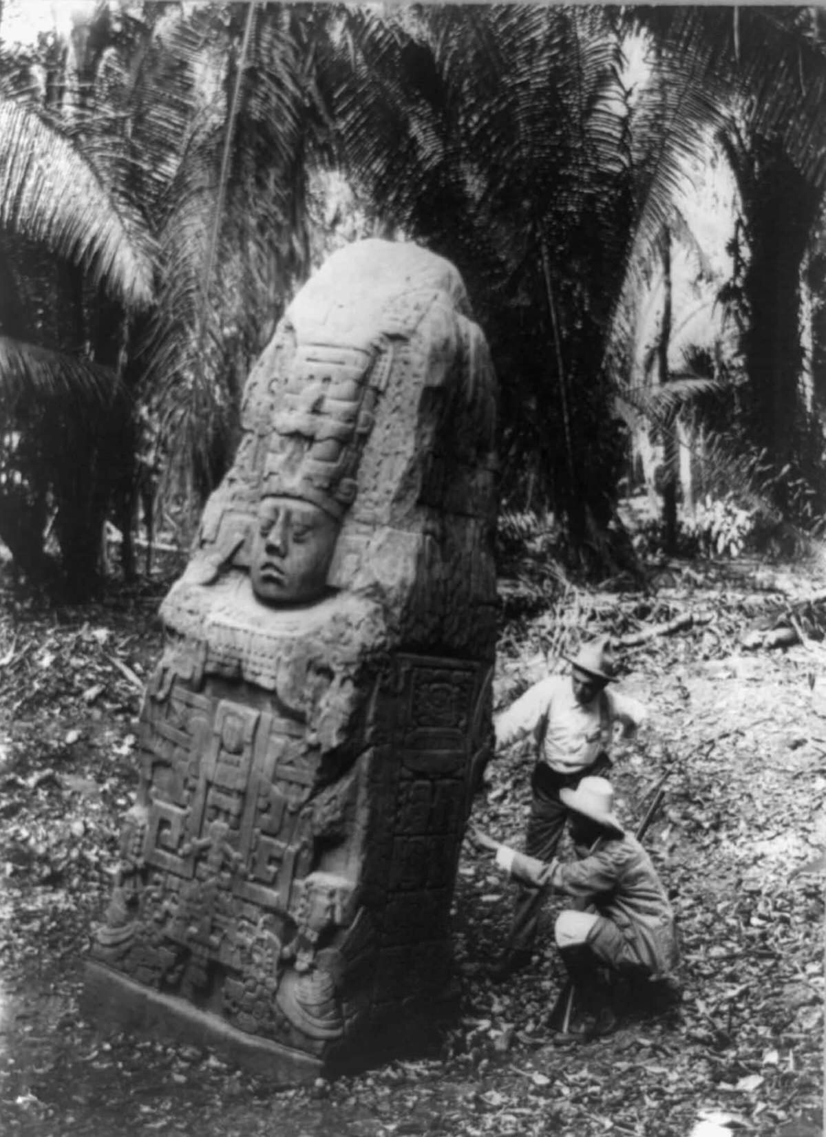 Stela in Copan, Honduras, 1900.