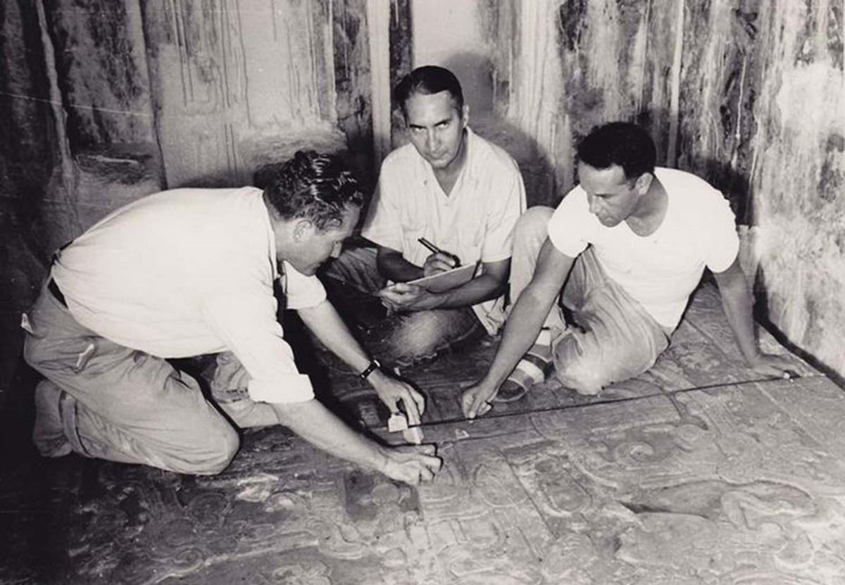 Alberto Ruz discovering the Pakal sarcophagus in Palenque, Mexico.