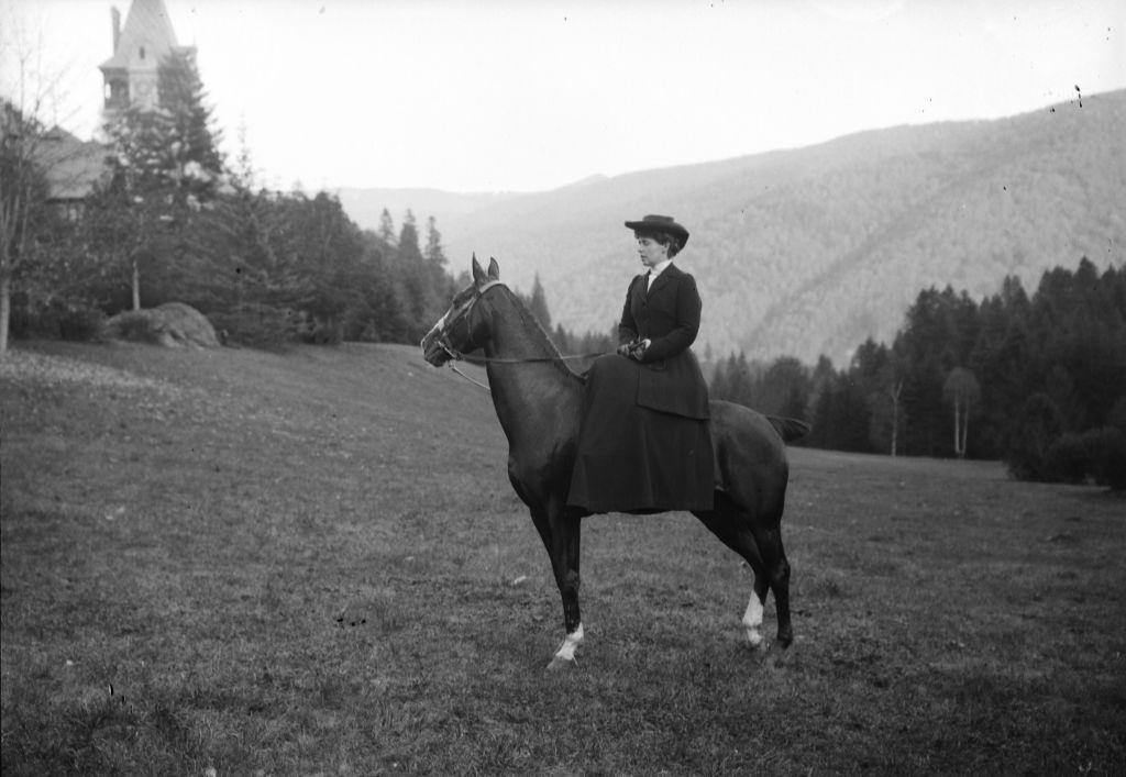 Queen Marie of Romania on Horseback, 1910.