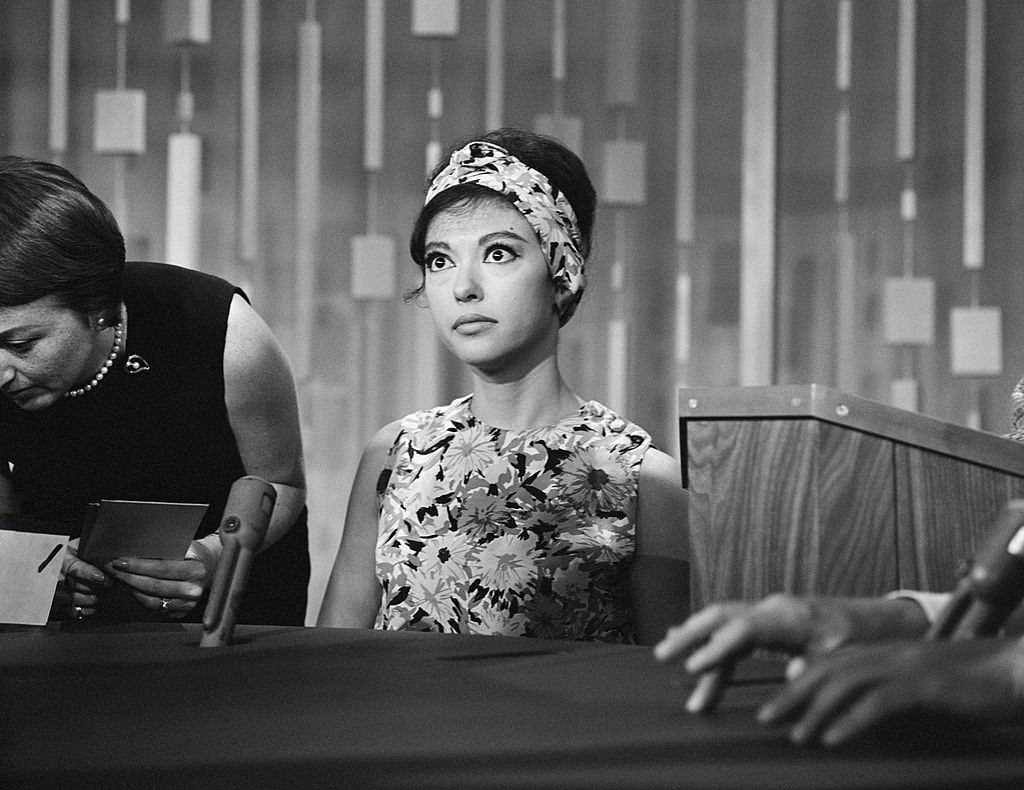 Rita Moreno guests on the CBS game show 'Password', 1962.