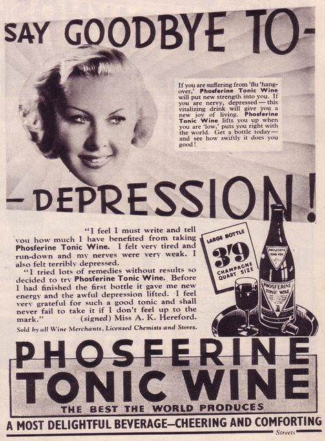 Ad for a tonic wine that is claimed to cure depression.