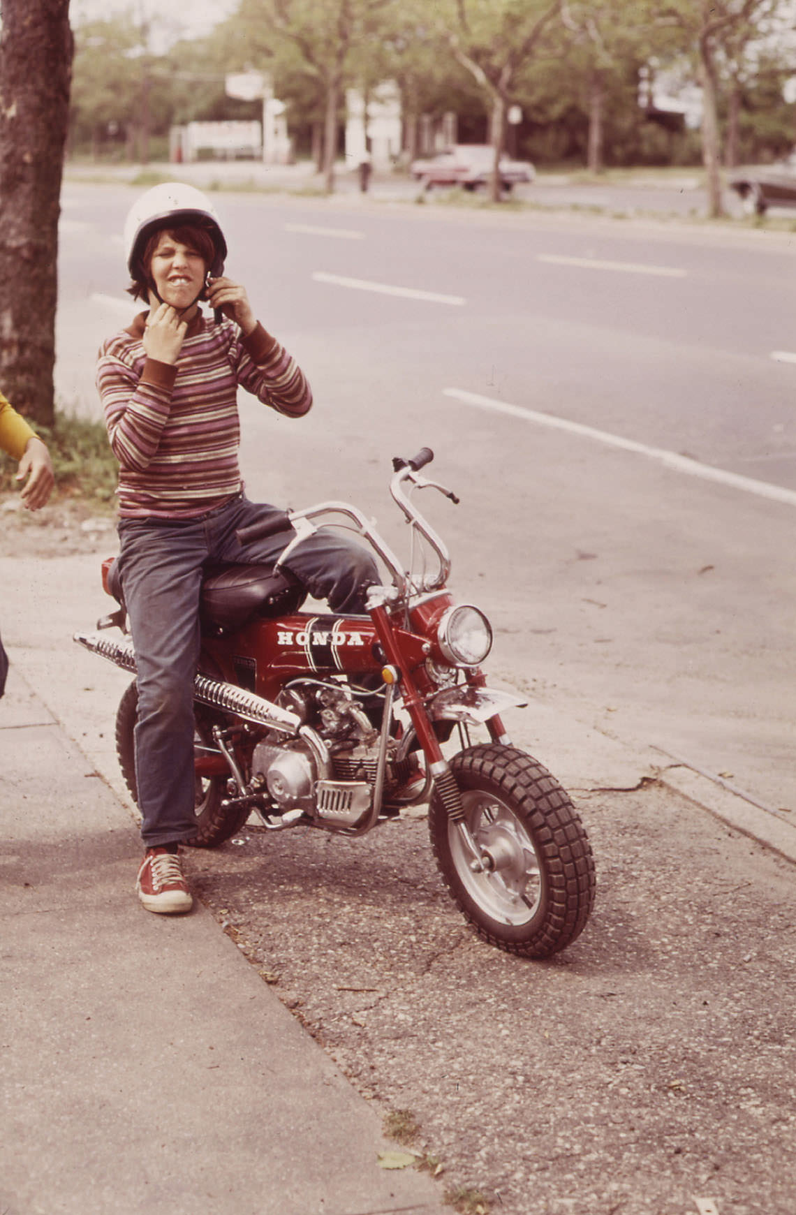 Young New Yorker Ready to Roar Off on His Honda, 1973