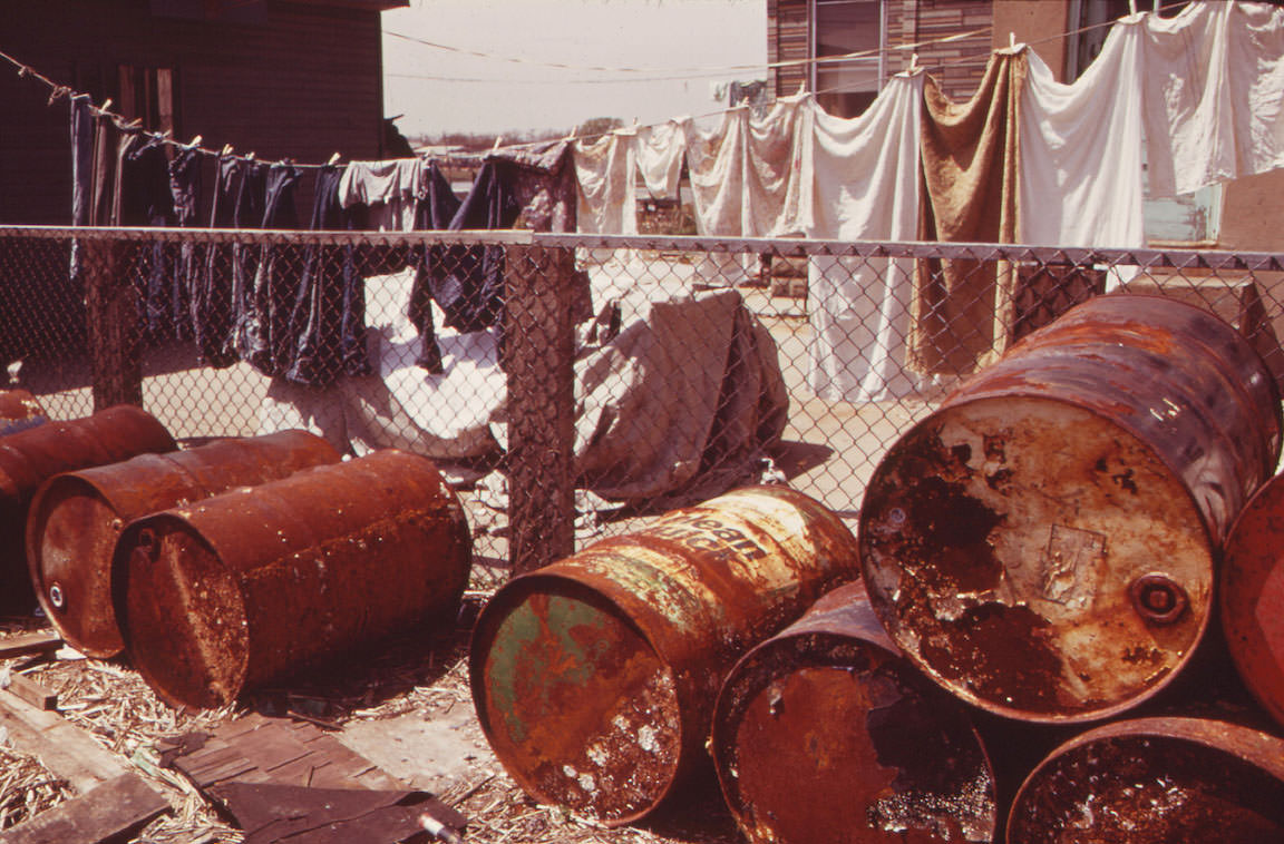 Rusty Oil Cans Pile Up near Home in Broad Channel, a Jamaica Bay Community with Numerous Pollution Problems, 1973