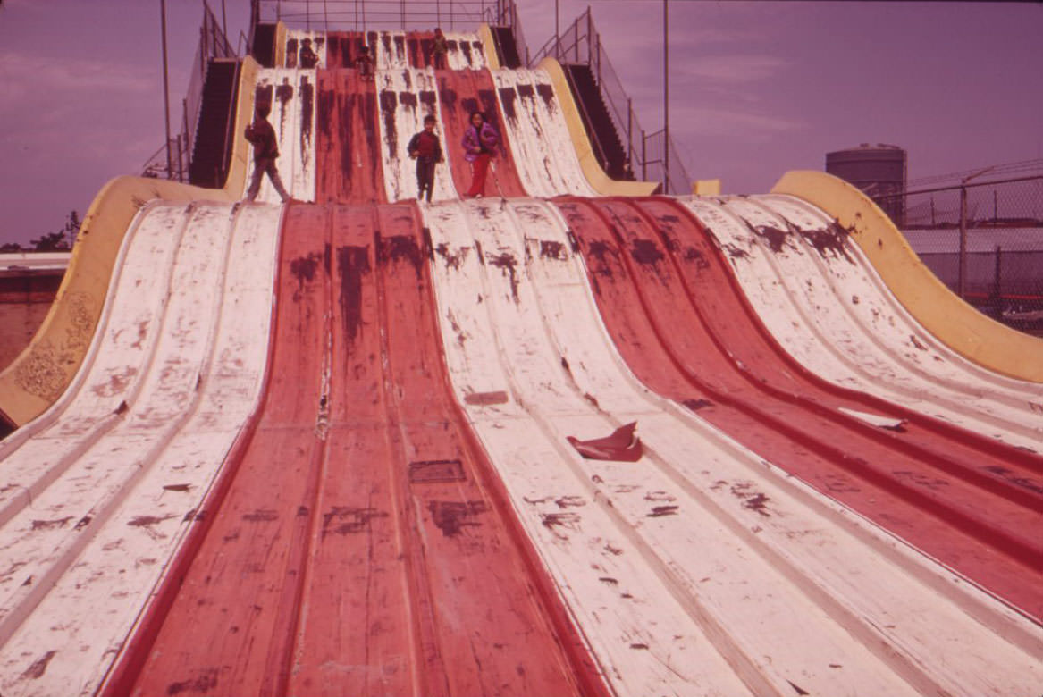 Abandoned “Giant Slide” at Coney Island, 1973