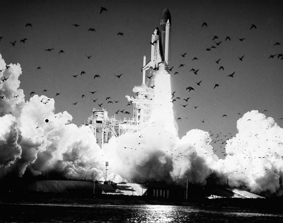 The Challenger launches, moments before its destruction. Jan. 28, 1986.