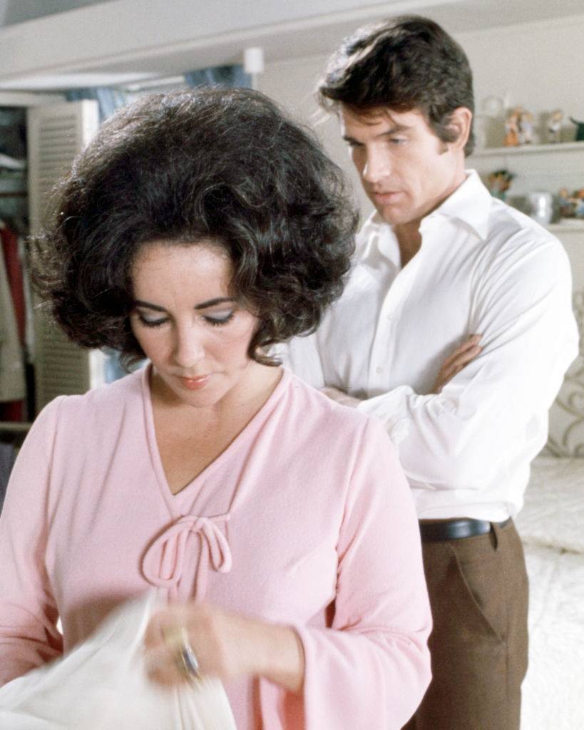 Warren Beatty with Elizabeth Taylor in the movie 'The Only Game in Town', 1970.